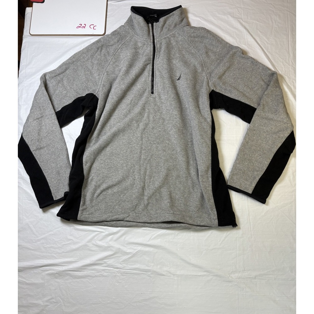 Mens Nautica‎ gray/black long sleeve quarter zip pullover fleece, size XL